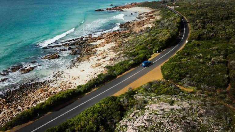 Aerial View of Coastal Road